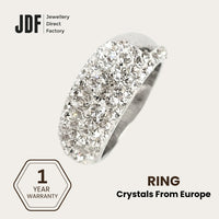 Slim Ring Embellished with Crystals From Europe, Crystal Ring, White, Crystals From Europe, One-Year Warranty - Jewellery Direct Factory in alabaster background