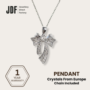 Sparkling Ribbon Bowknot Pendant, Pendant, White, Crystals from Europe, One-Year Warranty - Jewellery Direct Factory in alabaster background