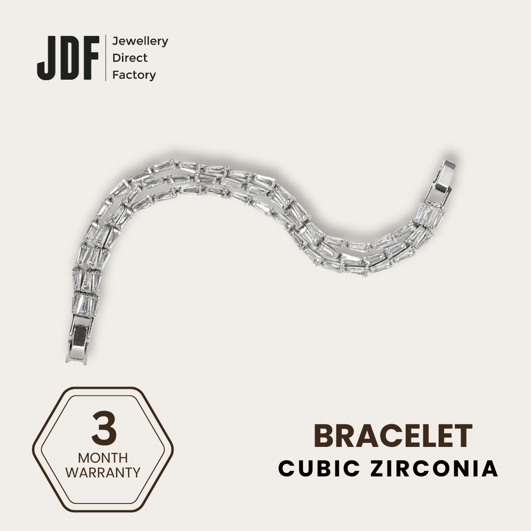 Spiga Triple-Row Bracelet with Cubic Zirconia, Crystal Bracelet, White, Cubic Zirconia, Three-Month Warranty - Jewellery Direct Factory in alabaster background