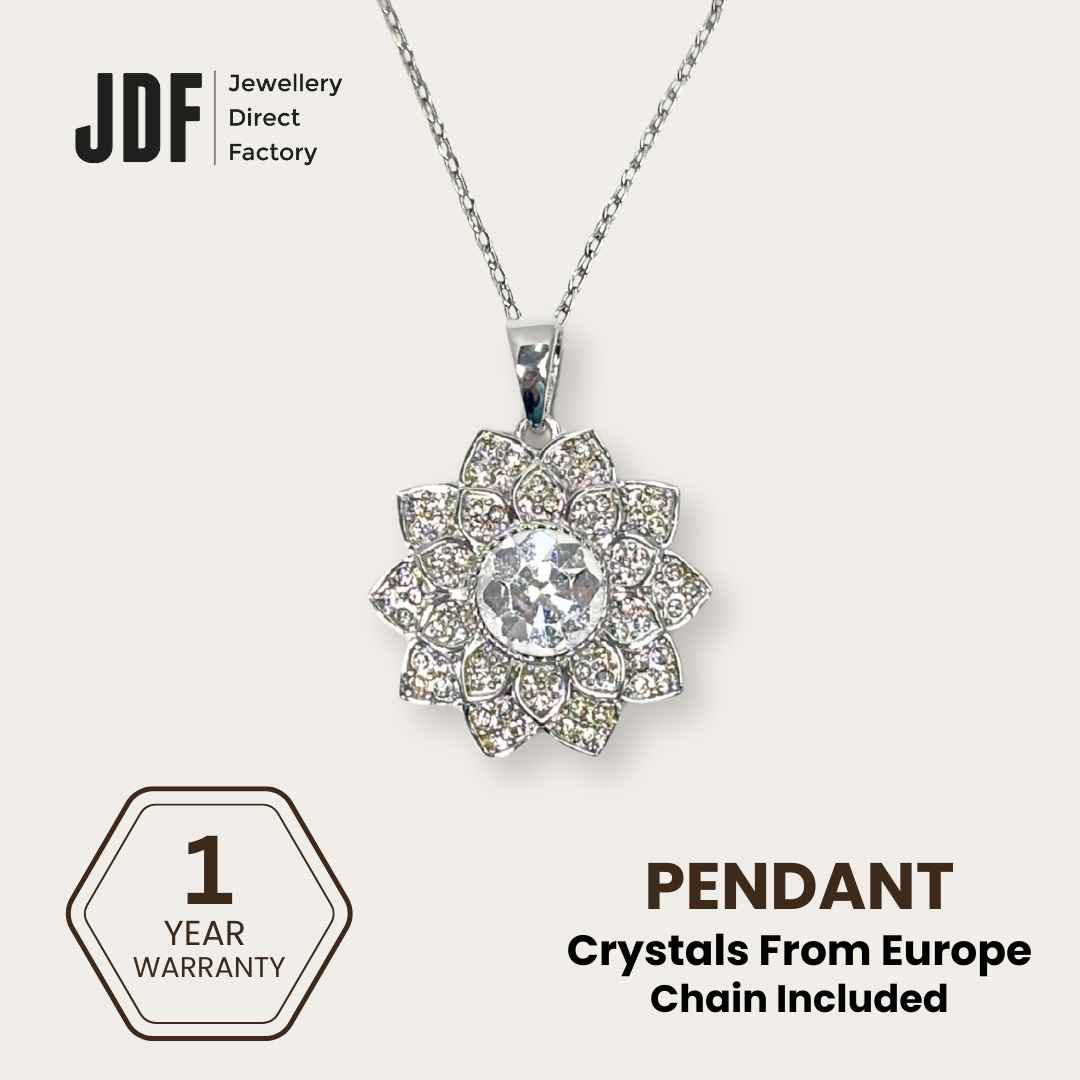 Sunburst Cluster Pendant with Crystal From Europe, Crystal Pendant, White, Crystal From Europe, One-Year Warranty - Jewellery Direct Factory in alabaster background