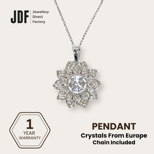 Sunburst Cluster Pendant with Crystal From Europe, Crystal Pendant, White, Crystal From Europe, One-Year Warranty - Jewellery Direct Factory in alabaster background