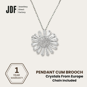 Sunlit Daisy Pendant Brooch with Cubic Zirconia, Pendant Brooch, White, Cubic Zirconia, One-Year Warranty - Jewellery Direct Factory in alabaster background