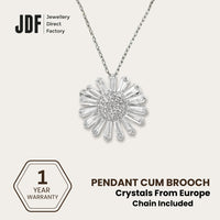 Sunlit Daisy Pendant Brooch with Cubic Zirconia, Pendant Brooch, White, Cubic Zirconia, One-Year Warranty - Jewellery Direct Factory in alabaster background