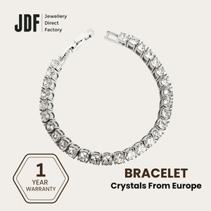 Tennis Bracelet 4mm with Crystal From Europe, Crystal Bracelet, White, Crystal From Europe, One-Year Warranty - Jewellery Direct Factory in alabaster background