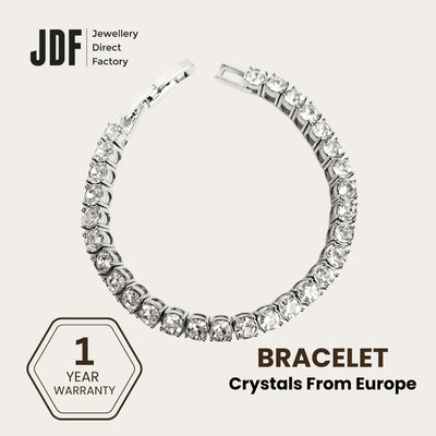 Tennis Bracelet 4mm with Crystal From Europe, Crystal Bracelet, White, Crystal From Europe, One-Year Warranty - Jewellery Direct Factory in alabaster background