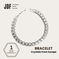 Tennis Bracelet 4mm with Crystal From Europe, Crystal Bracelet, White, Crystal From Europe, One-Year Warranty - Jewellery Direct Factory in alabaster background