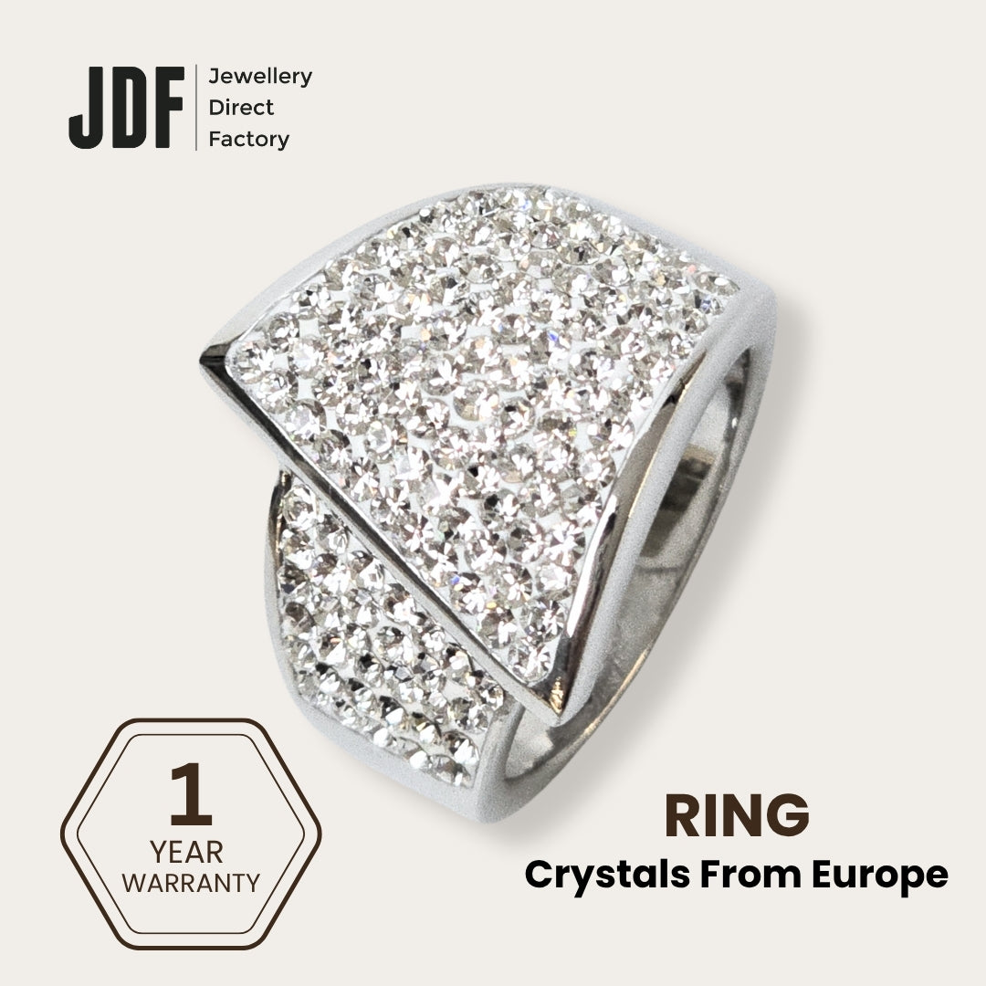 Unique Design Ring with Crystals From Europe, Crystal Ring, White, Crystals From Europe, One-Year Warranty - Jewellery Direct Factory in alabaster background