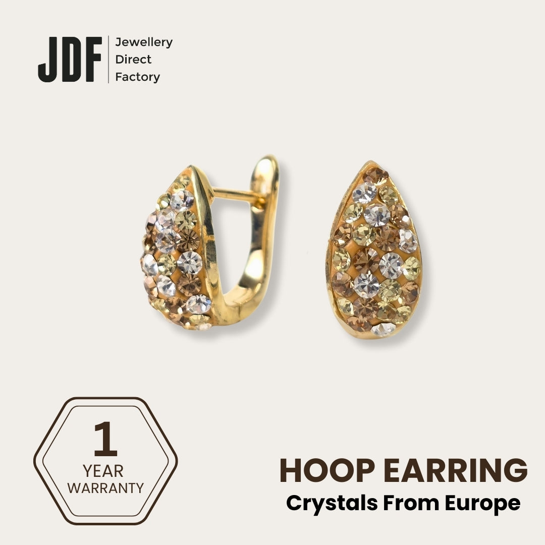 Aurora Teardrop with Crystals from Europe, Earrings, Yellow Gold, Crystals from Europe, One-Year Warranty - Jewellery Direct Factory in alabaster background