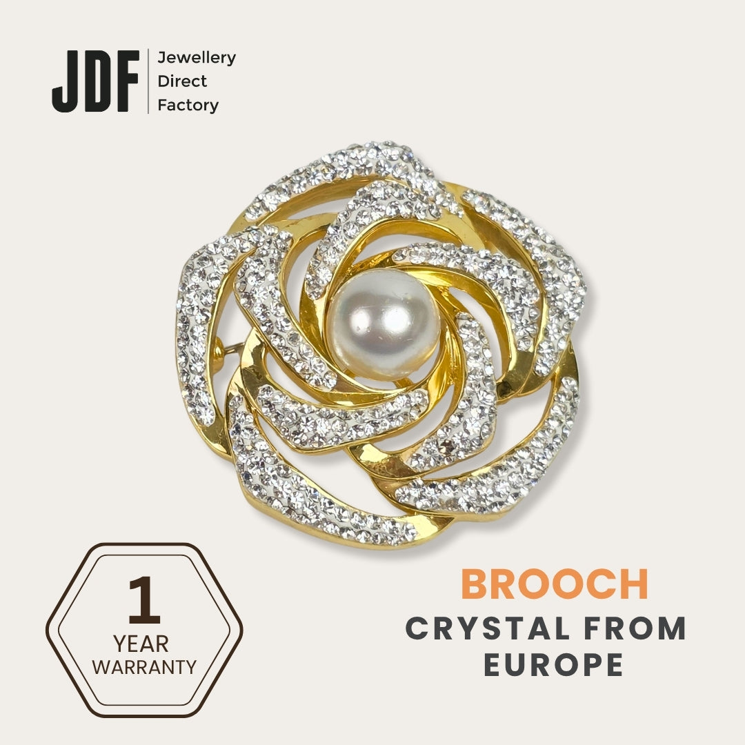 Crystal Flower Brooch with Crystals from Europe, Brooch, Yellow Gold, Crystals from Europe, One-Year Warranty - Jewellery Direct Factory in alabaster background