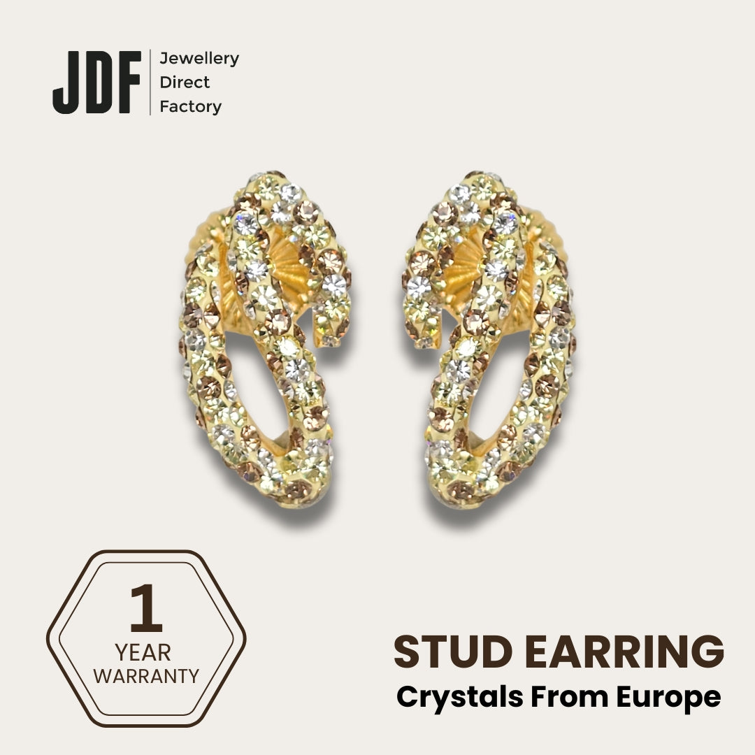 Elegant Serpentine Earrings with Crystals from Europe, Crystal Earrings, Yellow Gold, Crystals from Europe, One-Year Warranty - Jewellery Direct Factory in alabaster background