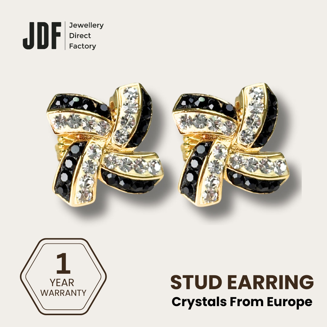 Elegant Windmill Stud Earrings with Crystals from Europe, Crystal Earrings, Yellow Gold, Crystals from Europe, One-Year Warranty - Jewellery Direct Factory in alabaster background