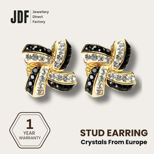 Elegant Windmill Stud Earrings with Crystals from Europe, Crystal Earrings, Yellow Gold, Crystals from Europe, One-Year Warranty - Jewellery Direct Factory in alabaster background