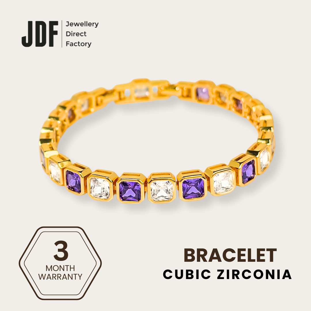 Princess Lover Bracelet with Cubic Zirconia, Bracelet, Yellow Gold, Cubic Zirconia, One-Year Warranty - Jewellery Direct Factory in alabaster background