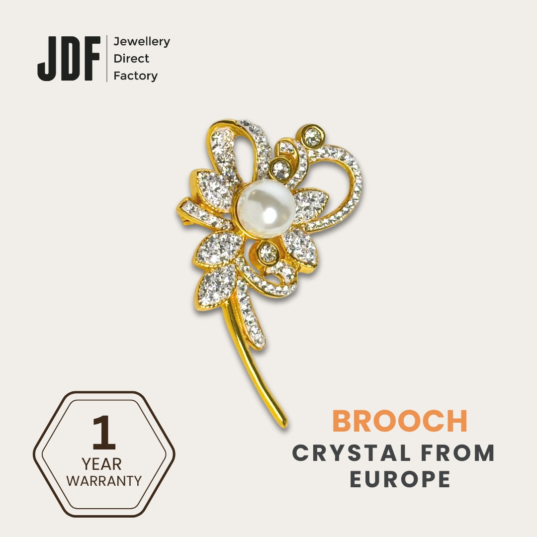 Sparkling Crystal Flower Brooch with Pearl
