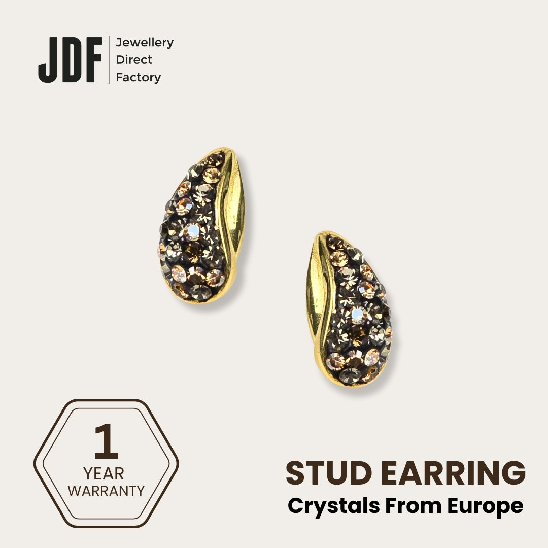 Teardrop Stud Earrings with Crystals from Europe, Crystal Earrings, Yellow Gold, Crystals from Europe, One-Year Warranty - Jewellery Direct Factory in alabaster background