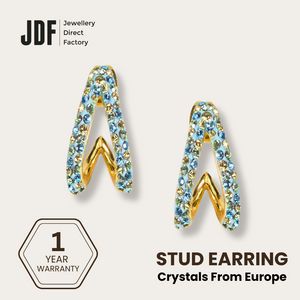V-Shaped Stud Earrings with European Crystals, Crystal Earrings, Yellow Gold, European Crystals, One-Year Warranty - Jewellery Direct Factory in alabaster background