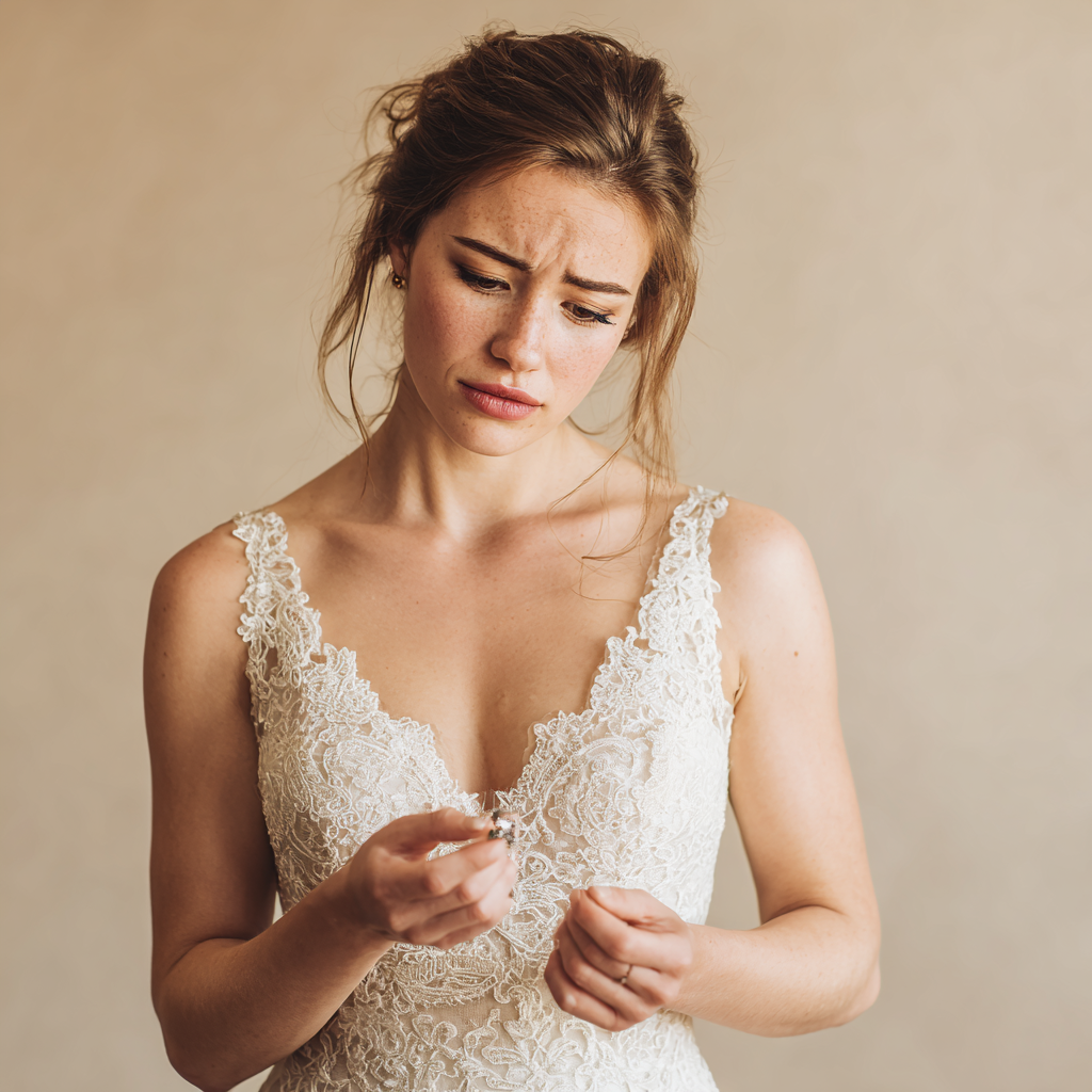 Sad woman feeling disappointed with a ring that doesn’t suit her