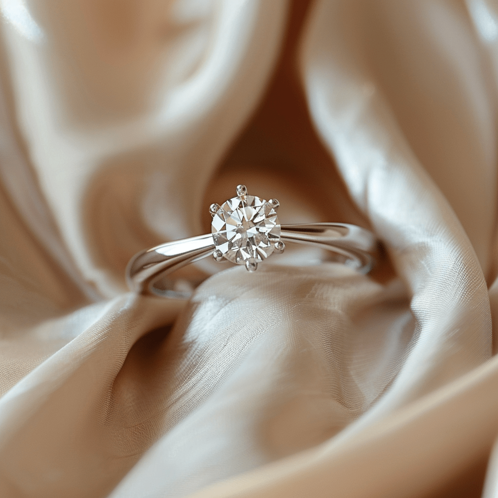 Engagement ring shinning on soft cloth