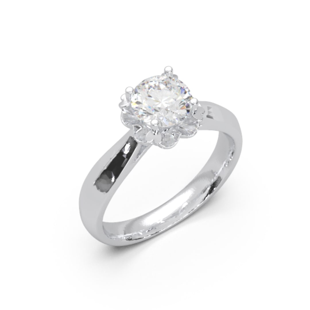Silver diamond ring displayed on a white background, highlighting its brilliance and elegant design