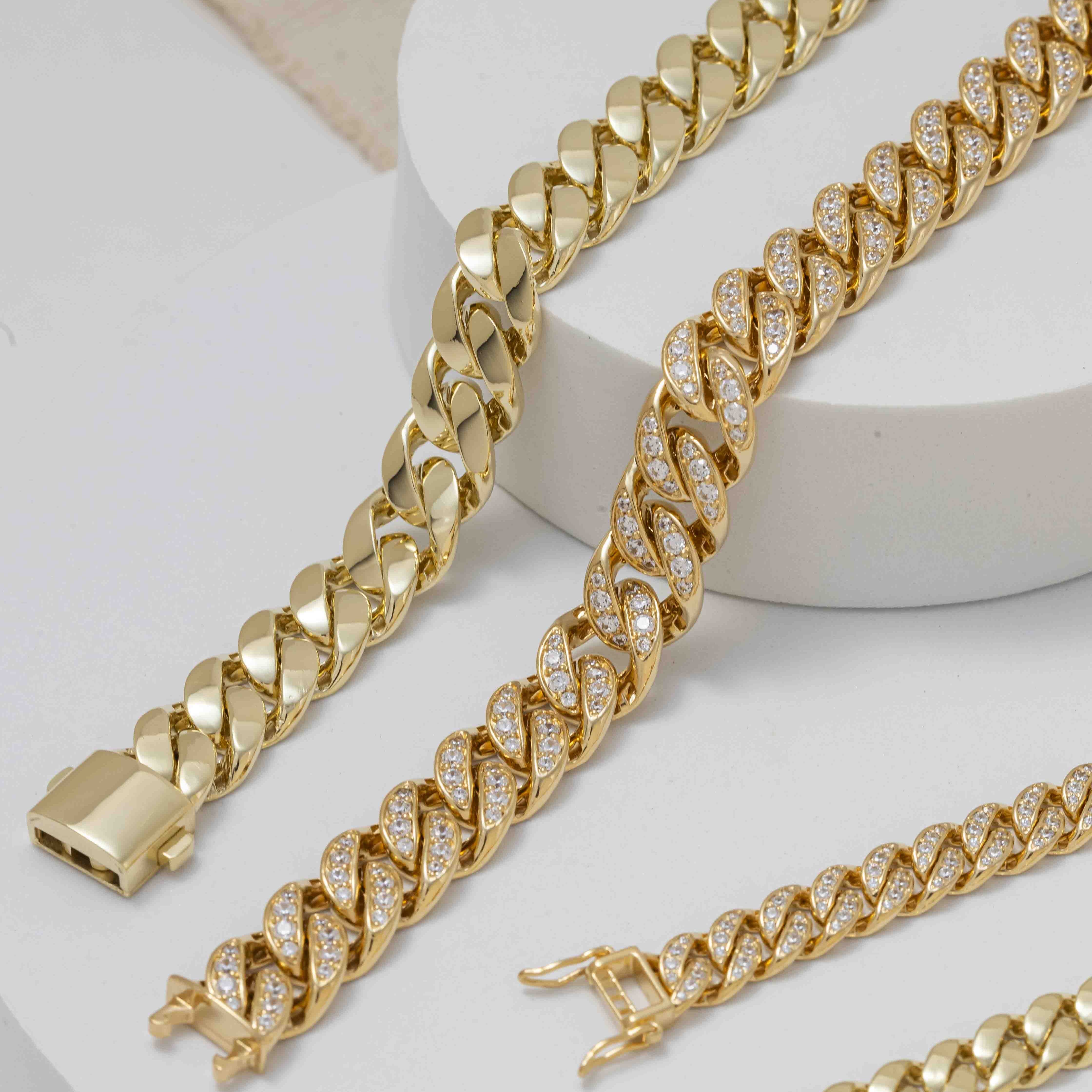 Golden cuban chains on white tools and white backgrounds