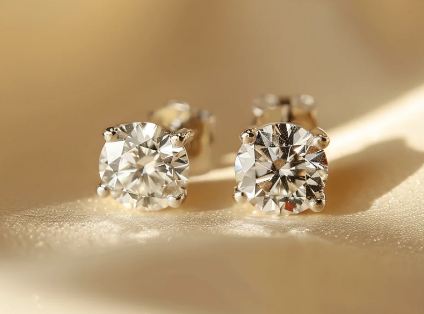 Diamond Earstuds with sun light shine on it