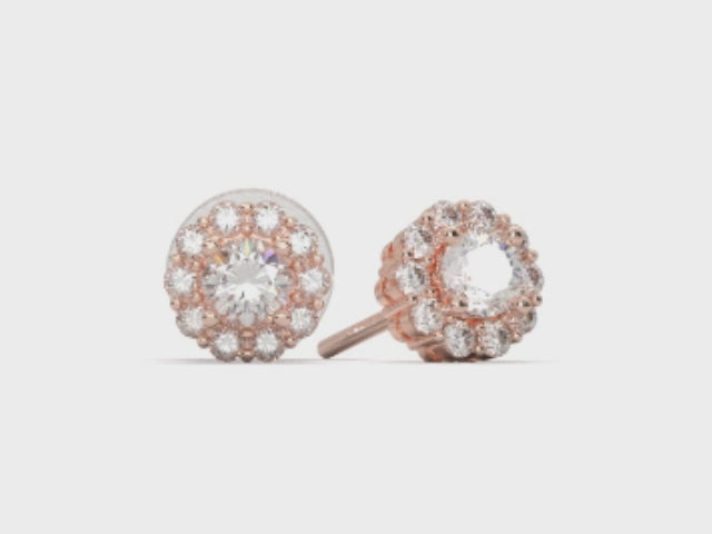 Halo-Style 18K Gold Earrings