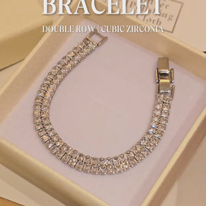 Angular Double-Row Bracelet with Cubic Zirconia