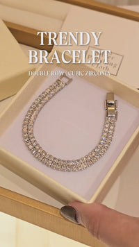 Angular Double-Row Bracelet with Cubic Zirconia