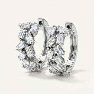 Petite 18K Gold Hoop Earrings with Asymmetric Baguette Lab Diamonds