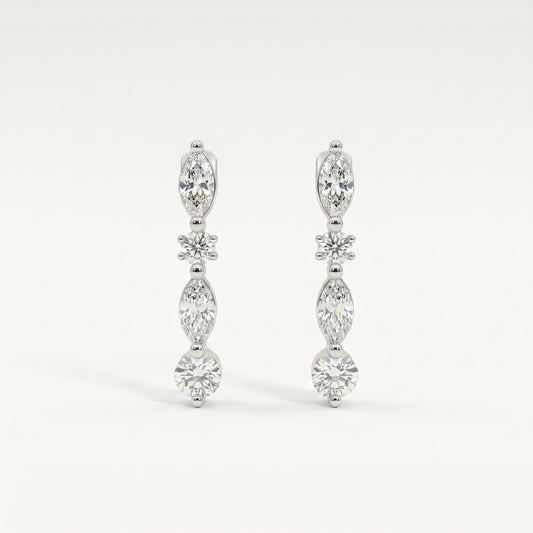 Petite Alterné Marquise & Round Lab Diamond Hoop Earrings in 18K Gold
