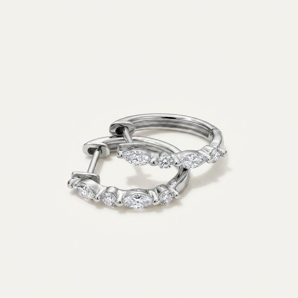 Petite Alterné Marquise & Round Lab Diamond Hoop Earrings in 18K Gold