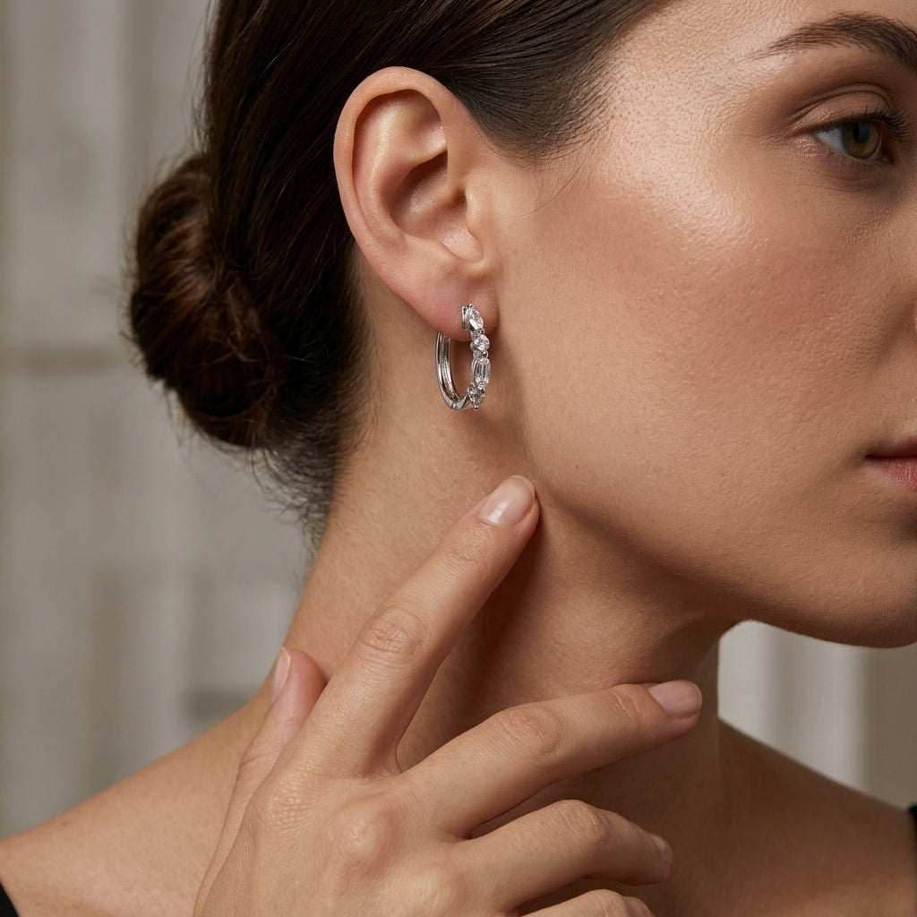 Petite Alterné Marquise & Round Lab Diamond Hoop Earrings in 18K Gold