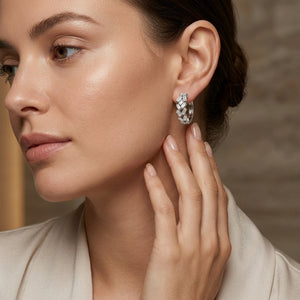 Petite 18K Gold Hoop Earrings with Asymmetric Baguette Lab Diamonds