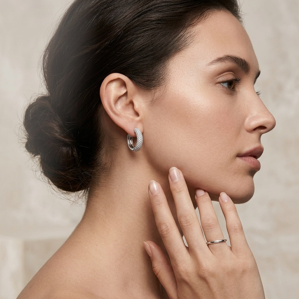 Classic 6mm Pavé Lab Diamond Hoop Earrings in 18K Gold