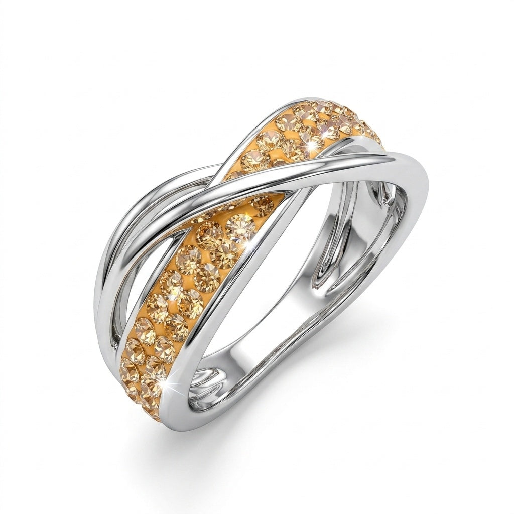 Crisscross Solitaire Ring with Crystal From Europe