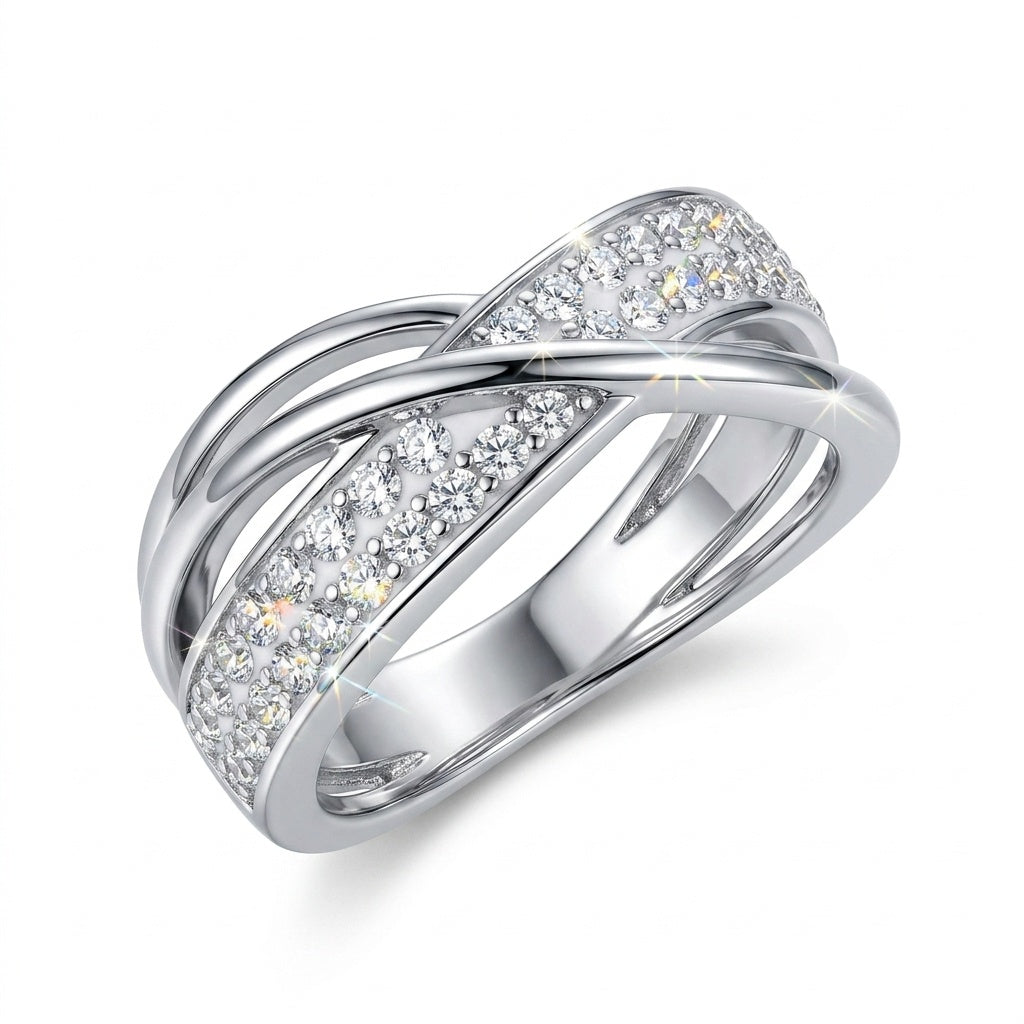 Crisscross Solitaire Ring with Crystal From Europe