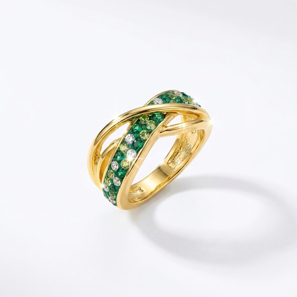 Crisscross Solitaire Ring with Crystal From Europe