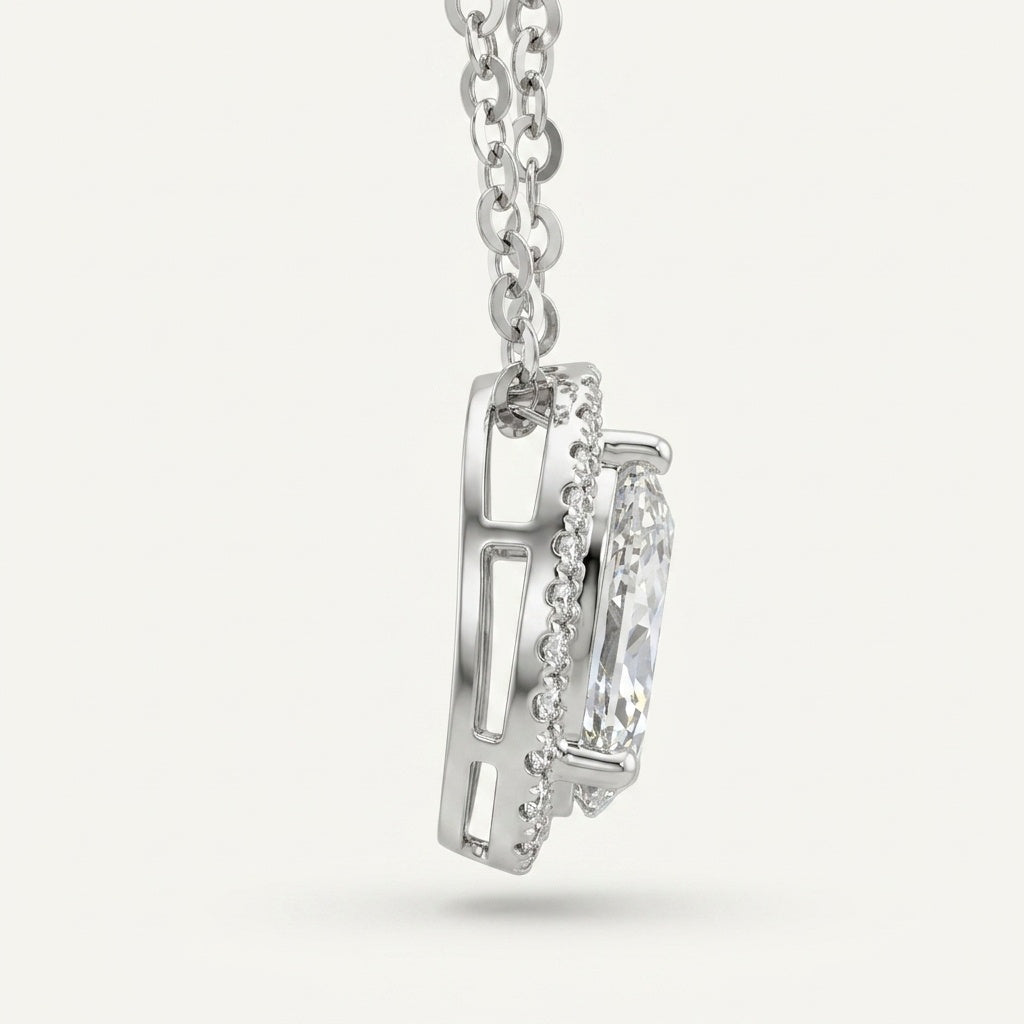 The Celeste 1.5cts Pear Halo Pendant