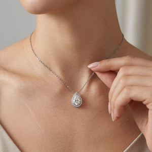 The Celeste 1.5cts Pear Halo Pendant