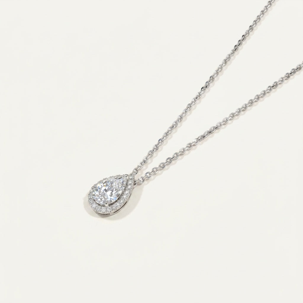 The Celeste 1.5cts Pear Halo Pendant