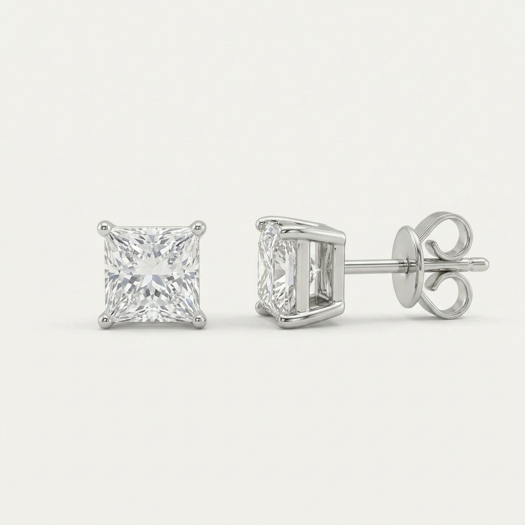 Princess Cut 18K Lab Diamond Earstud