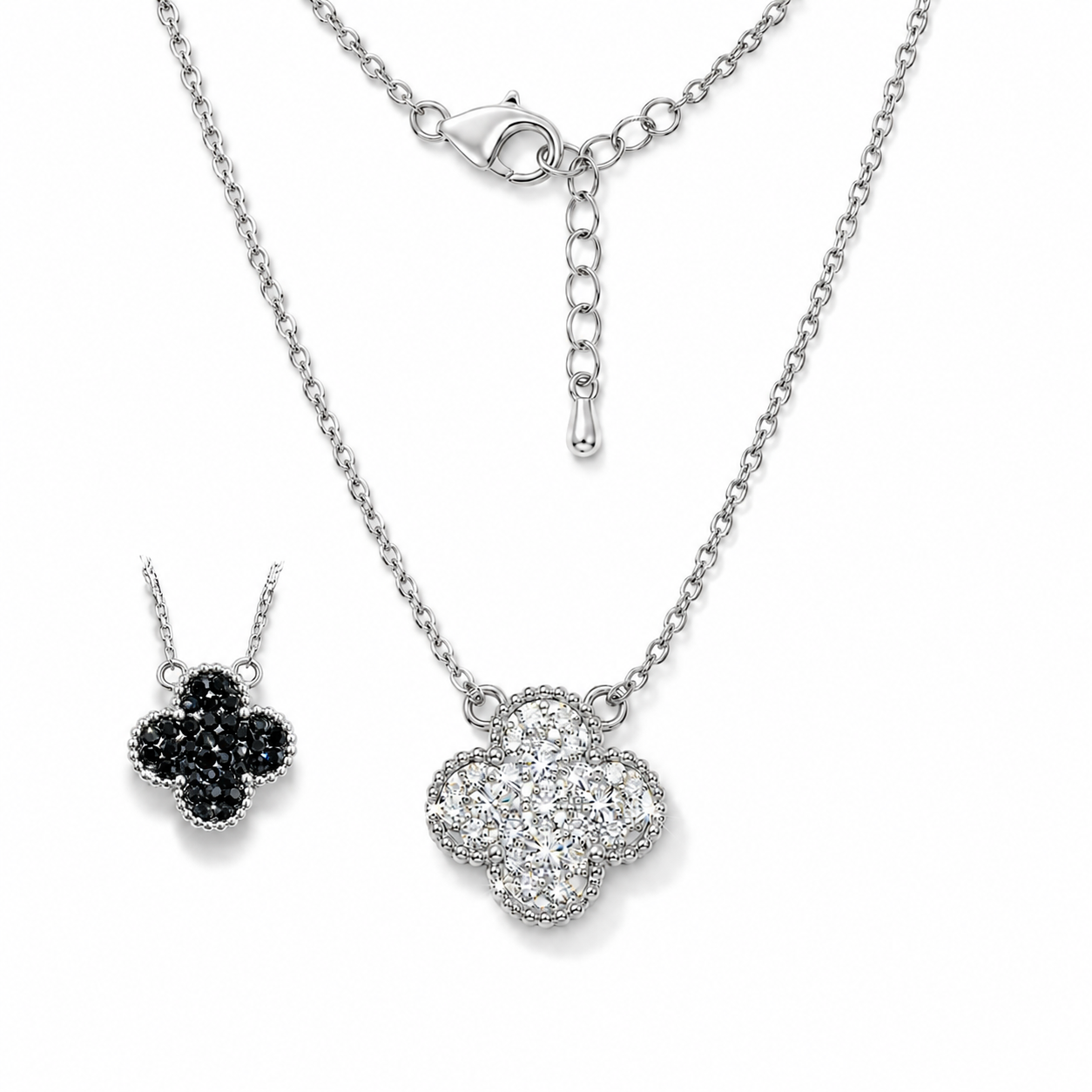 2 Sided Clover Necklace with Crystal From Europe