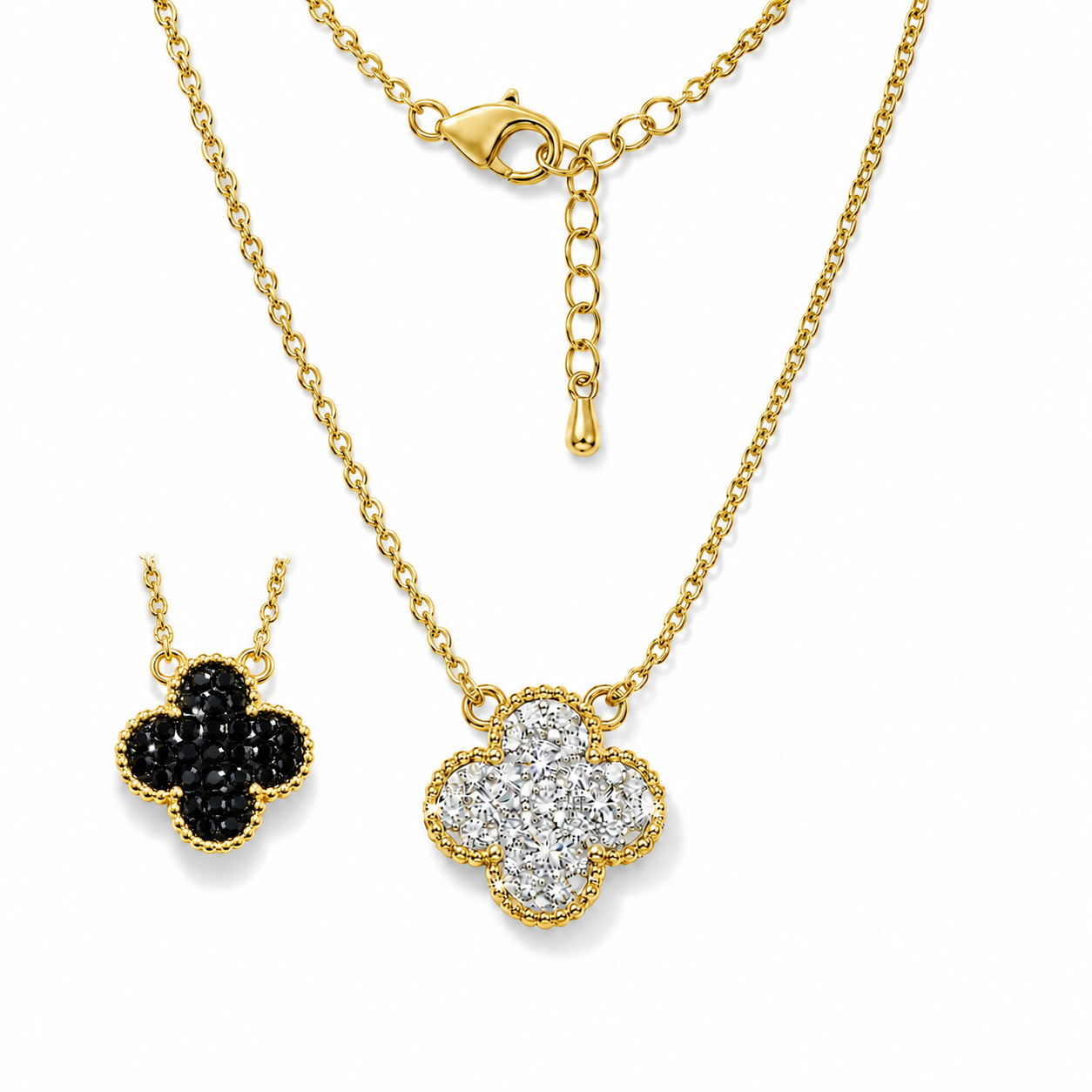 2 Sided Clover Necklace with Crystal From Europe